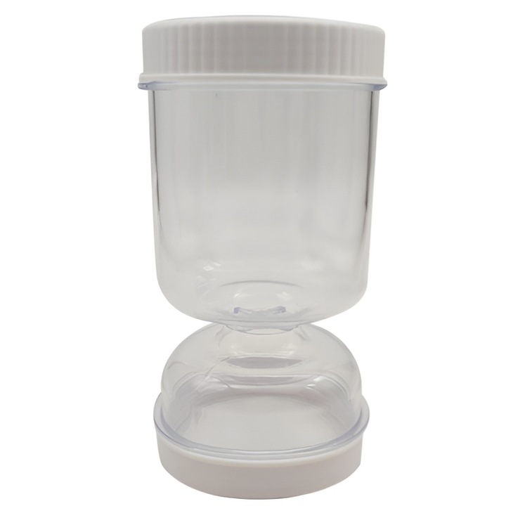 Буркан за кисели краставички, Flippy, със сепаратор за течности, херметичен, термоустойчив, тип пясъчен часовник, 2 вилици в комплекта, ABS, бял, 18x9x9 cm