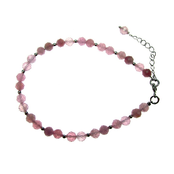 Bratara turmalina roz naturala fatetata cu argint