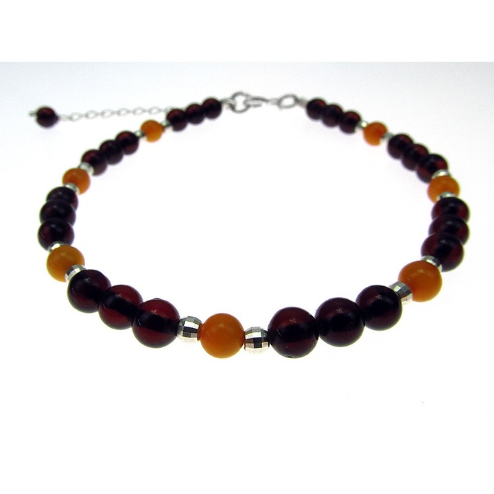 Bratara chihlimbar natural rosu/galben cu argint