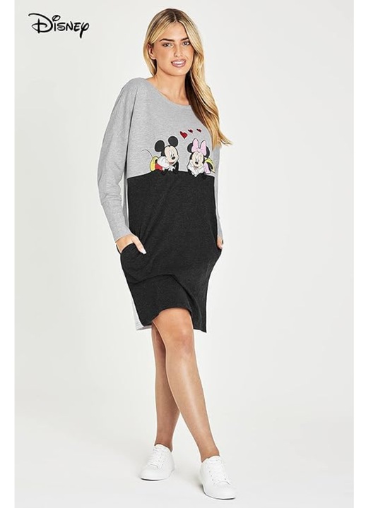 Rochie sport lunga, Disney, model cu Mickey si Minnie Mouse, confortabila, marimea L, gri si negru