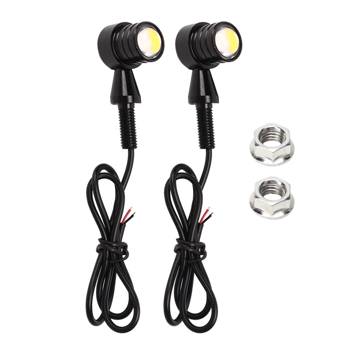 Set 2 Lampi semnalizare motocicleta, Bizaical, LED, galben amber, 12V, carcasa aluminiu negru