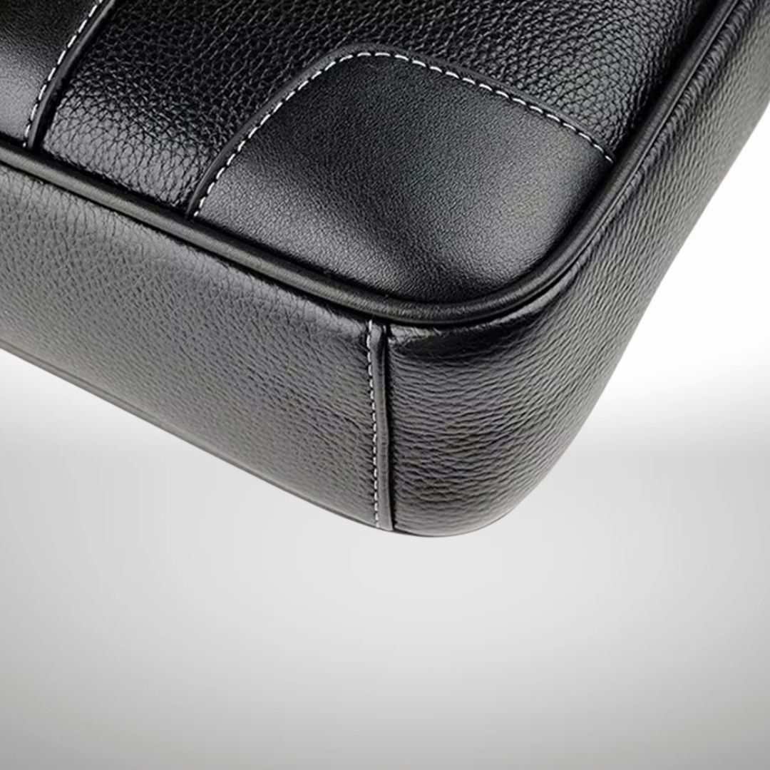 Geanta din piele pentru laptop 4techgoods, Neagra, 13 - 15,6 - 17,3 inch, Compatibila cu MacBook, HP, Dell, Microsoft Surface Cu curea de umar reglabila si detasabila