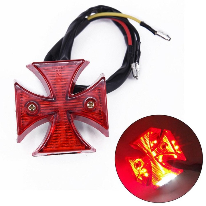 Bizaical motorkerékpár LED hátsó lámpa, kereszt alakú, piros, 50x50mm
