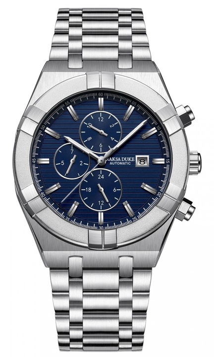 Мъжки часовник Raksa Duke Elegant Fashion Business Mechanical, Ръчен, Сребрист/Син