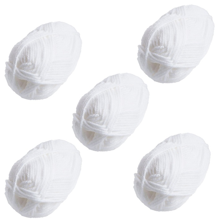 Fire textile, set 5 gheme, viu colorate, pentru tricotat, crosetat, pulovere, caciuli, manusi, fulare, sosete, pentru copii, Alb, OptimStar®