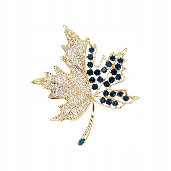 Brosa, Pinets, B1359, aur, cu zirconiu, frunze