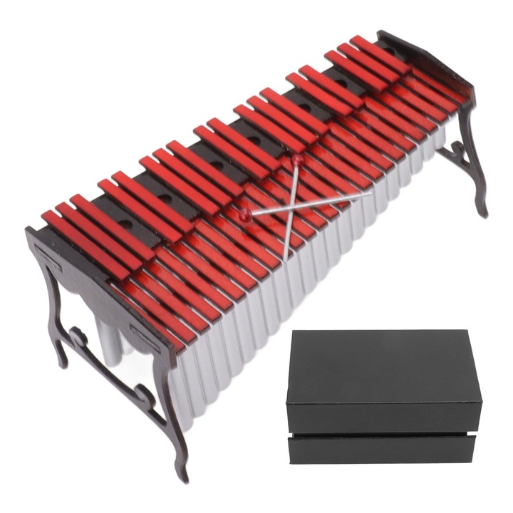 Marimba hangszer babaházhoz, Mmgoqqt, fából, 12x6,1cm, két kalapáccsal