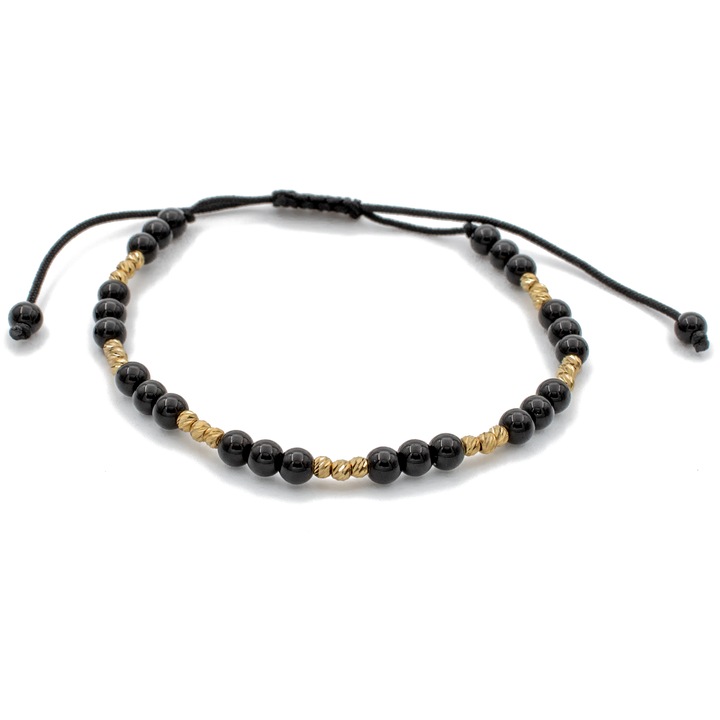 Bratara cu bile din Aur 14k, bile Onix Si snur Negru