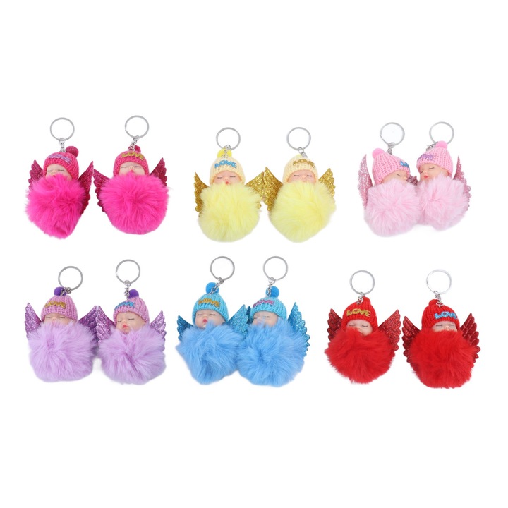 Szett 12 Brelocuri Bebe Somnoros Jormftte, PVC, plüss, könnyű, hordozható, többszínű