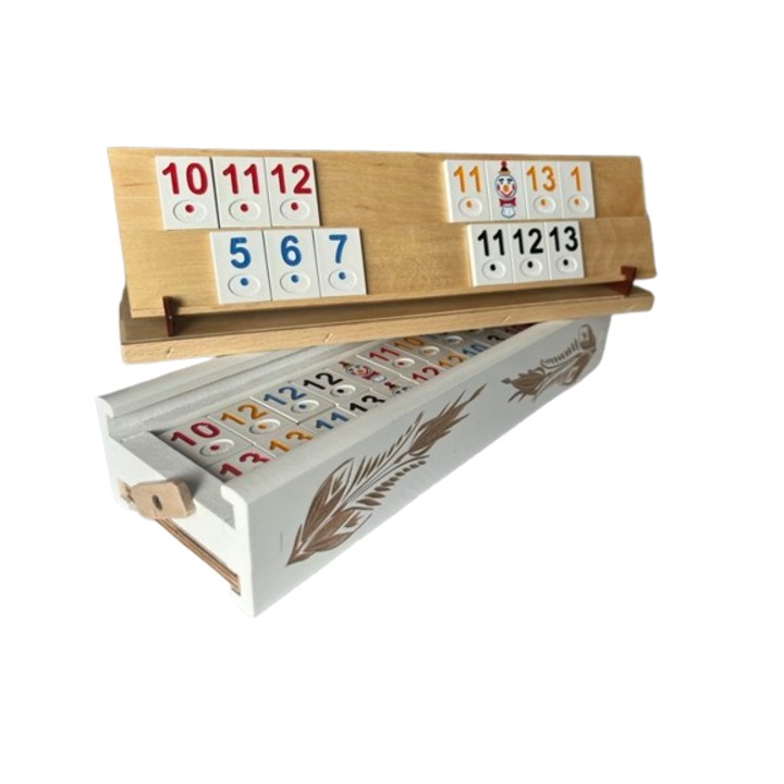 Römi játék, faragott műanyag darabok, fehér