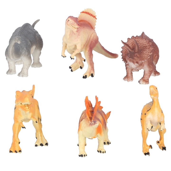 Dinoszaurusz figura készlet, longziming, 6 darabos, élénk színek, minőségi műanyag, 3 éves kortól gyermekeknek