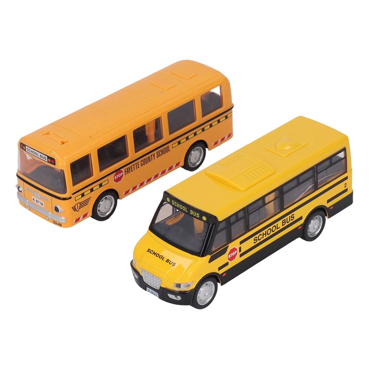 Комплект от 2 училищни автобуса играчки, Bizaical, алуминиева, жълти, 14,5x5x4 см