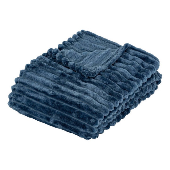 Patura flanelata din cord 130 x 170 cm - bleumarin