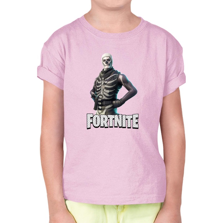 Tricou copii Fortnite Battle Royal OPT Fortnite Skull Trooper 2, Roz pal