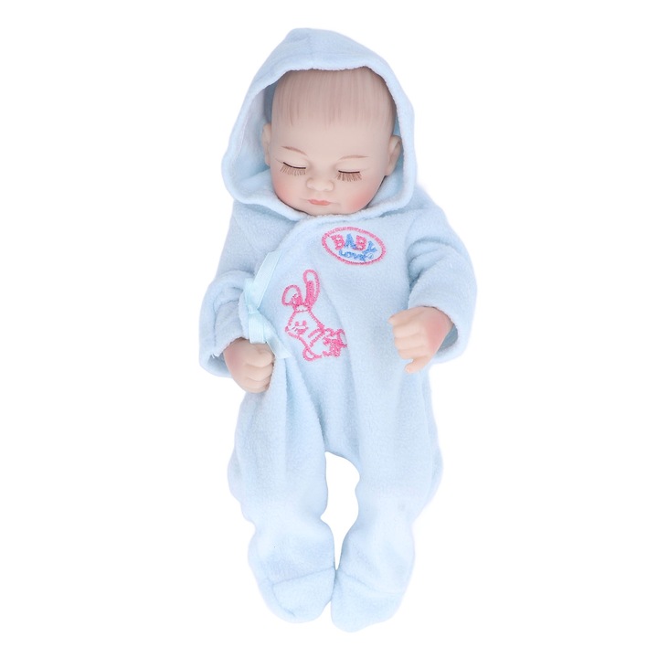 Кукла Reborn, 10 инча, Mmgoqqt, мек силикон, деликатни детайли на лицето, синя пижама