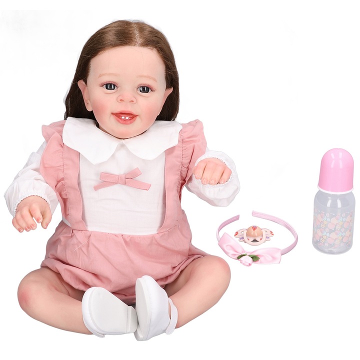 Кукла Reborn, Mmgoqqt, с кафява коса, пълни аксесоари, меко тяло, 45 см