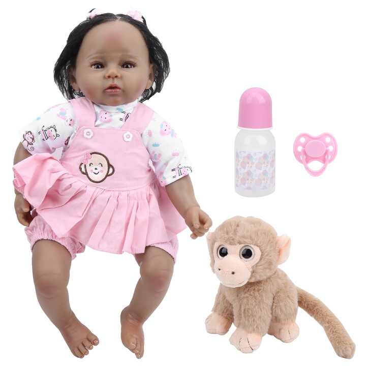 Кукла Reborn 50 см, Mmgoqqt, тъмна кожа, мека коса, комплект детски играчки