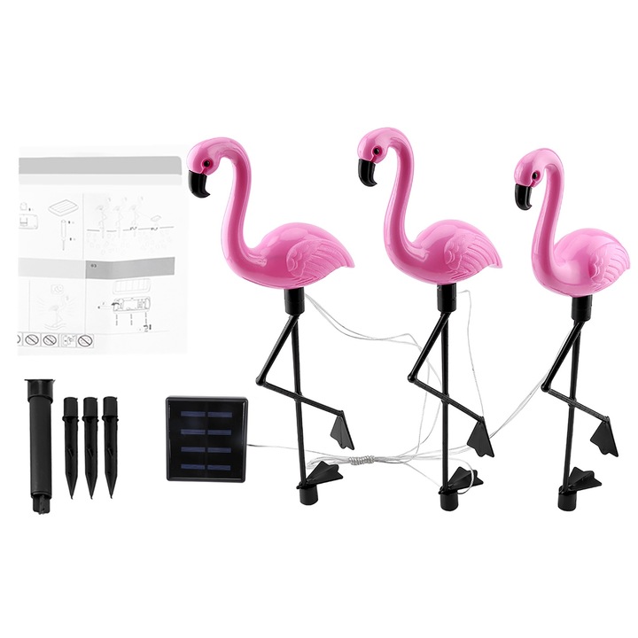 Lumina solara Flamingo 3 in 1 LED pentru lampa de gazon de gradina, impermeabila, in aer liber