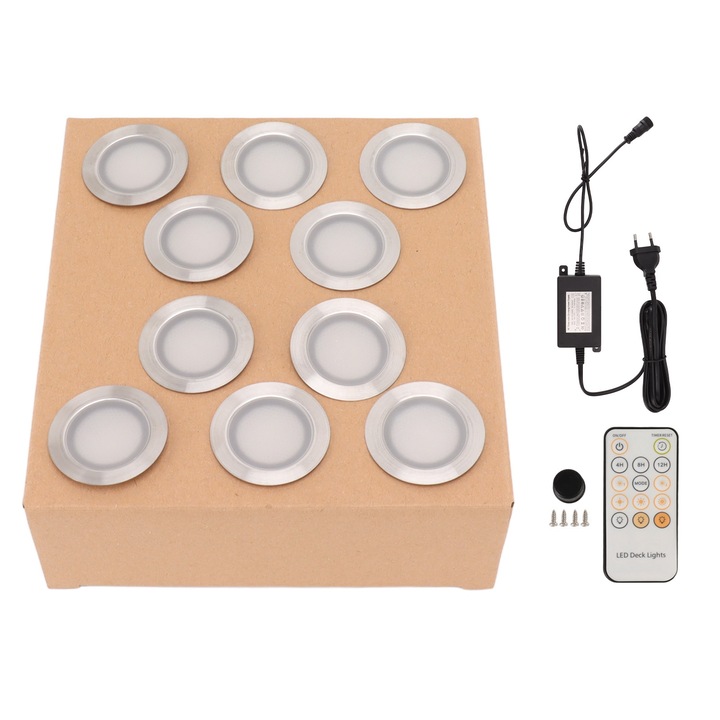 Jormftte 10 db beépíthető LED lámpa, 0,8W, 304 rozsdamentes acél, IP67 vízálló, többszínű, 90-265V