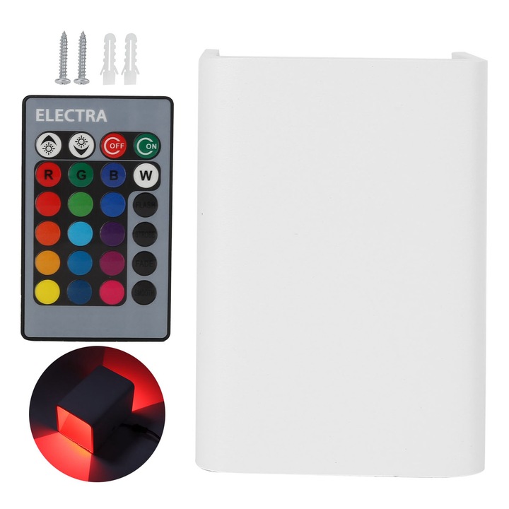 Jormftte 5W LED fali lámpa távirányítóval, RGBW, alumínium, fehér, retro ipari design