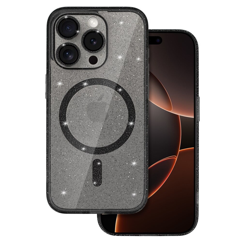 Husa pentru Apple iPhone 16 Pro Max glitter magsafe black clear