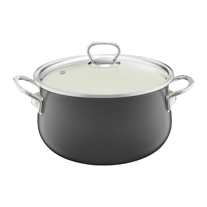 Oala email cu capac 22cm, 3.6L, gri, EMALIA OLKUSZ Optimum