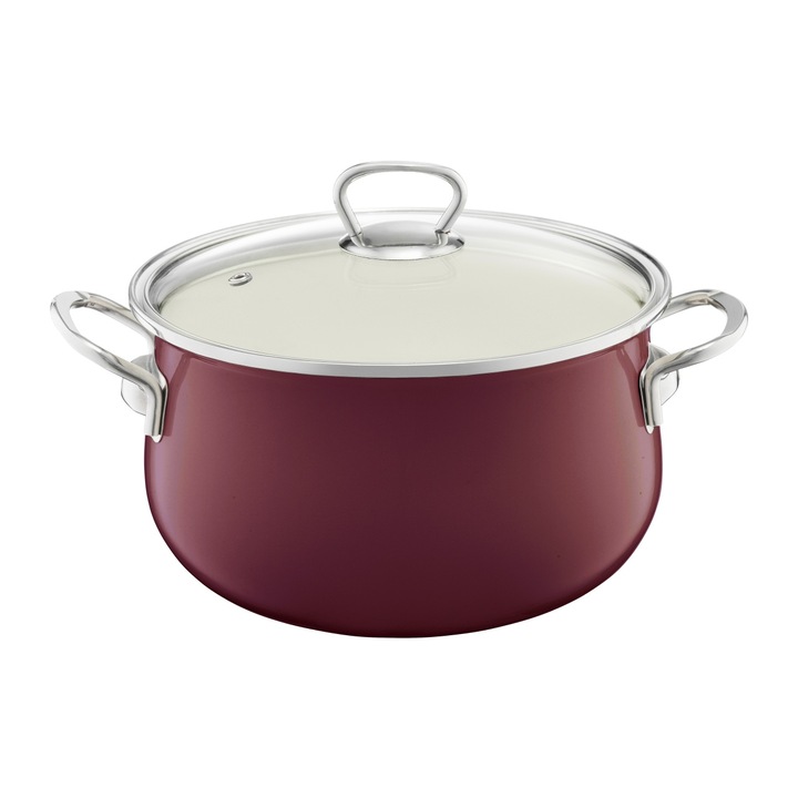 Oala email cu capac 14cm, 0.8L, visiniu, EMALIA OLKUSZ Optimum