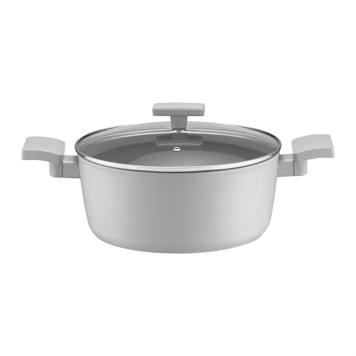 Oala cu capac 24cm, 4.1L, invelis Qualum Basic, AMBITION Gris