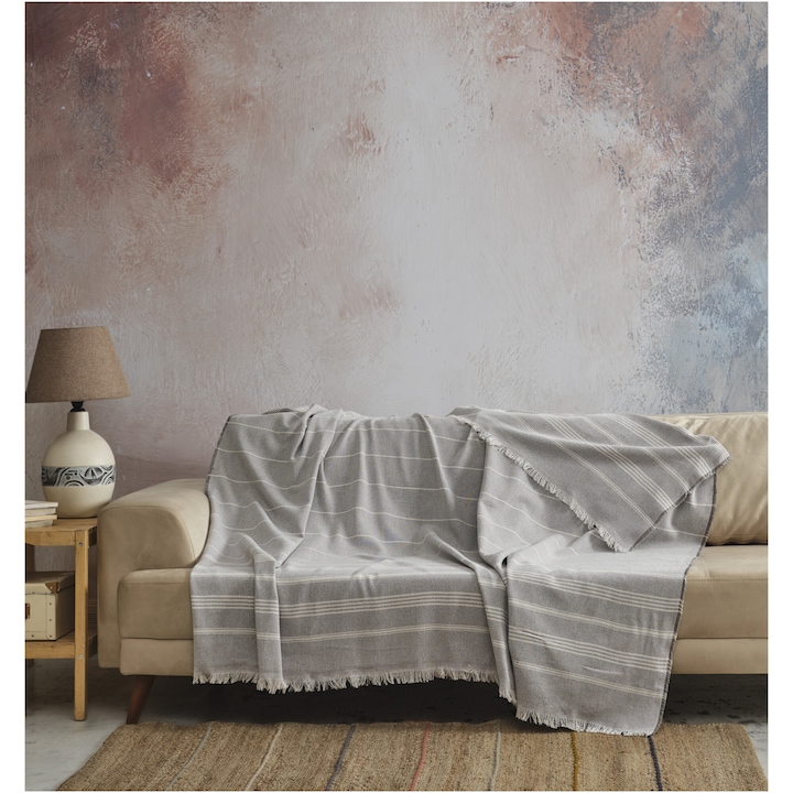 Одеяло Suave Home Still, С ресни, 130x170 см, Полипамук, Сив/Бял