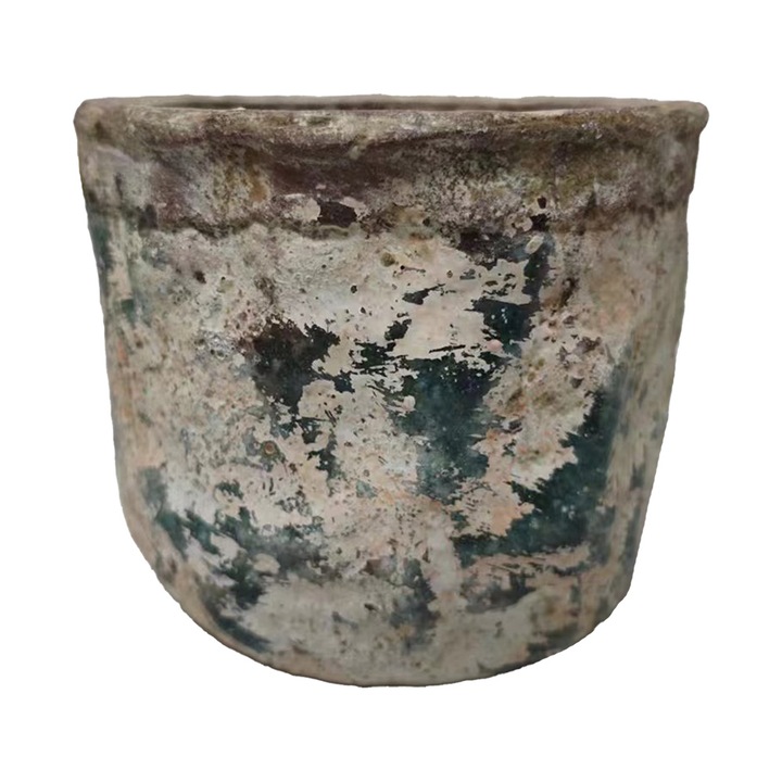 Bézs zöld terrakotta virágcserép 19x15 cm