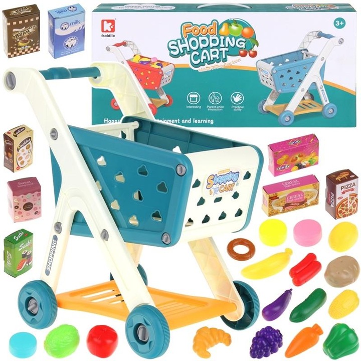 Комплект за игра Nobo Kids за супермаркет, количка за плодове и зеленчуци, 43x27x46.5 см