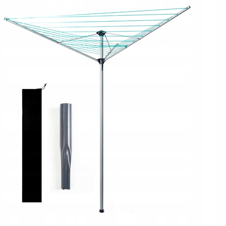 Kerti ruhaszárító, 3 karral fedéllel, Promis, Fém, Összecsukható, 40m, Állítható magasságú 179-182cm, Szürke