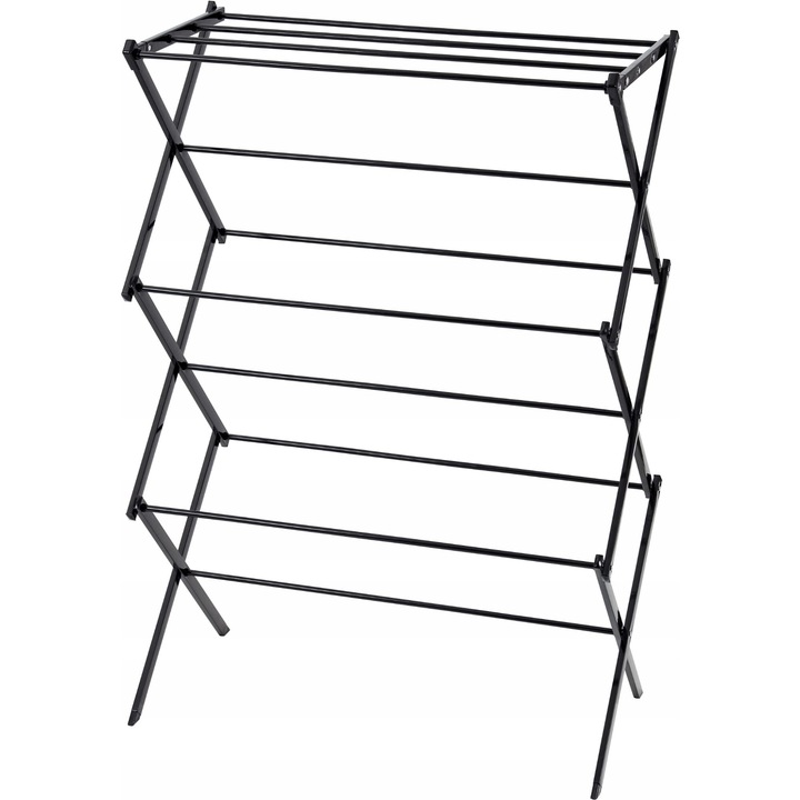 Ruhaszárító, Promis, acél, 3 szint, 6 kar, 100 x 70 x 37 cm, fekete