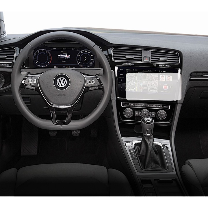 Folie Protectie Navigatie Volkswagen Golf 2017-2019, Duragon, protectie Display Navigatie, silicon Transparent, Anti-zgarieturi, Anti-amprenta, Regenerabila, Flexibila, Anti-Shock, kit instalare