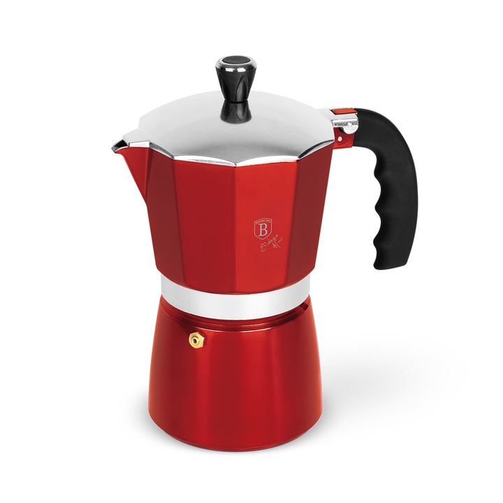 Expresso, tűzhelyhez, 9 személyes kávéfőző, BerlingerHaus, Burgundy Metallic Line, BH 8583