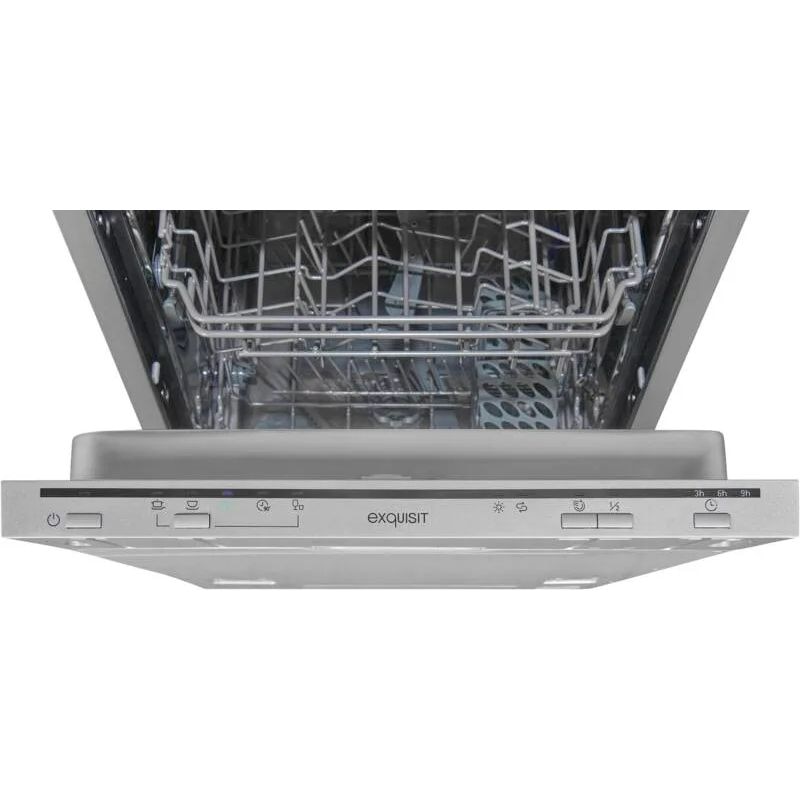 Masina de spalat slim incorporabila Exquisit, 9 seturi, latime 45 cm, pornire intarziata pana la 9 h, 5 programe, functie ECO, extra-uscare, panou de control mecanic, indicator pentru detergent, inox