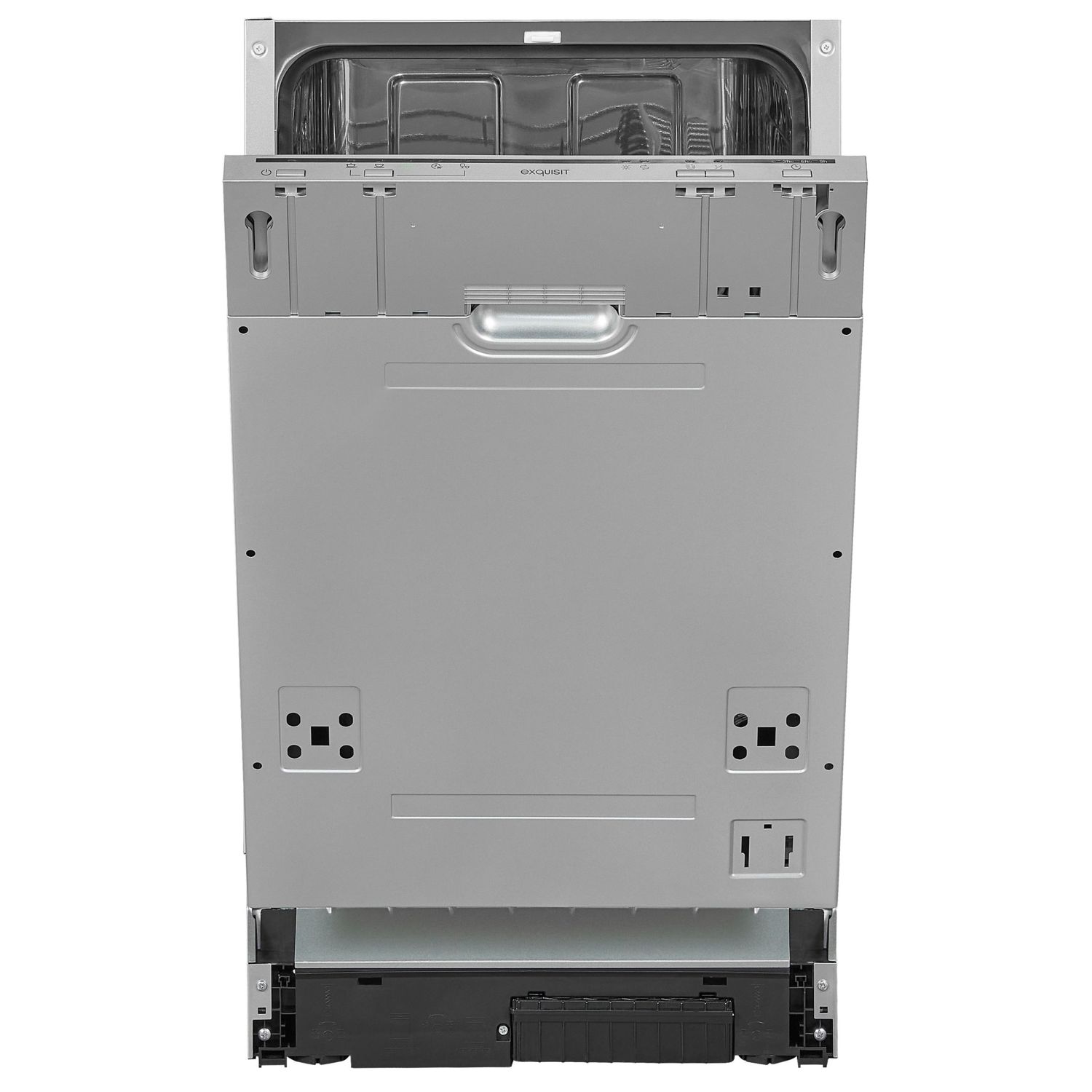 Masina de spalat slim incorporabila Exquisit, 9 seturi, latime 45 cm, pornire intarziata pana la 9 h, 5 programe, functie ECO, extra-uscare, panou de control mecanic, indicator pentru detergent, inox