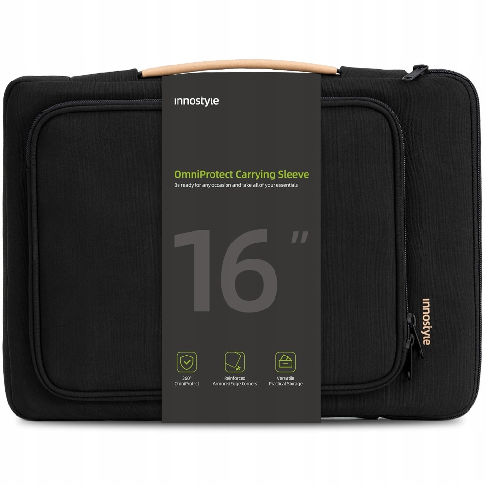 Geanta laptop Innostyle® impermeabila OmniProtect®, dimensiuni externe 39x28x5cm, interne 37x26x3cm, pentru laptopuri de 16" si 15,6", fermoare YKK, colturi ranforsate, usoara (480g), neagra