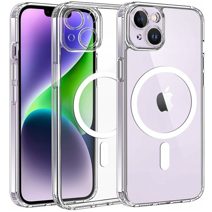 Husa CO2™ pentru iPhone 15 plus, soft silicone premium, compatibila MagSafe, protectie pentru camera si ecran, margini ridicate, butoane conturate, profil subtire, incarcare rapida, transparenta