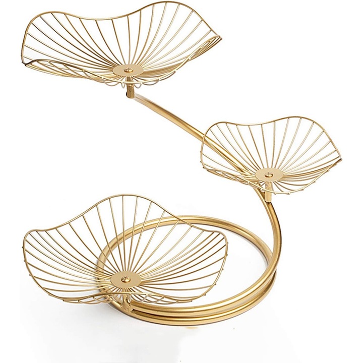 Фруктиера с 3 нива AMRINUGL, Желязо, 36x46 см, Златиста