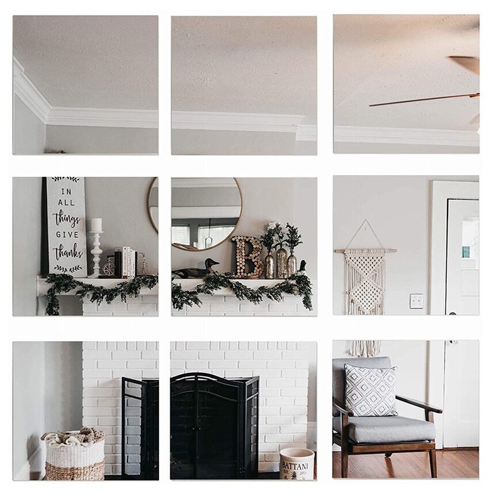 Set 9 autocolante perete oglinda acrilica, AMRINUGL, 30x30cm, Argintiu