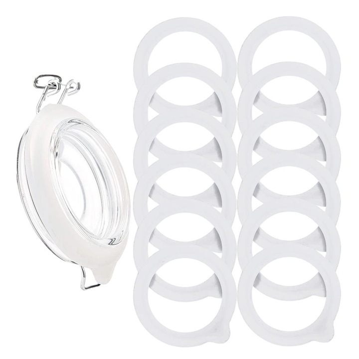 Комплект от 12 уплътнения за буркани, AMRINUGL, силикон, 9,5 см, бял
