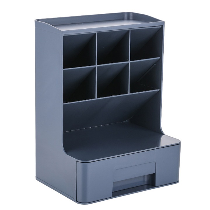 Organizator de birou, AMRNUGL, 9 compartimente, Albastru, 17.8x12.8x24.5cm