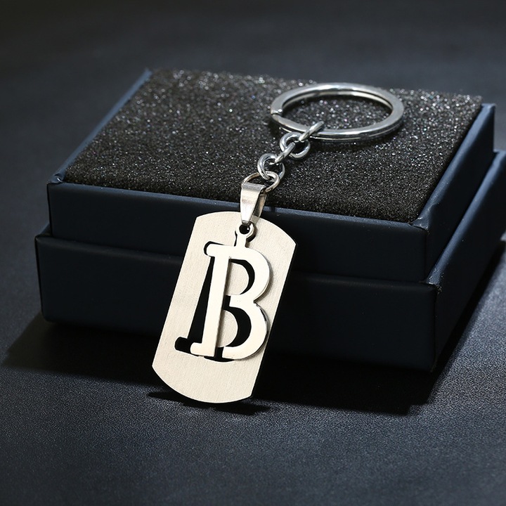 Breloc din otel inoxidabil, Zeaicos, design creativ, 26 litere, accesorii fashion