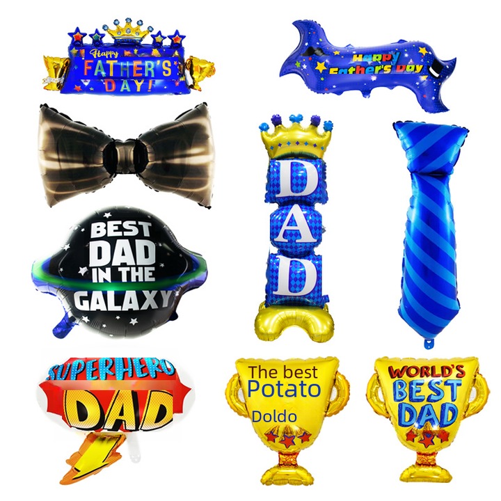 Gigicial alumínium lufi, Apák napjára szett, ezüst, csokornyakkendővel és bajusszal