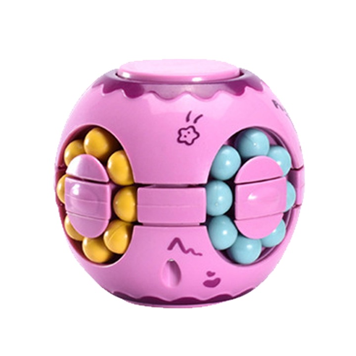 Jucarie puzzle rotativa, minge cu bile colorate, exercitiu coordonare, multicolor, dimensiuni mici