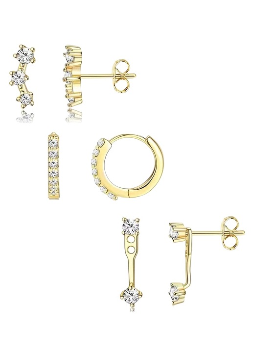 Set 3 cercei dama, PEEIK, Argint/Zirconiu, Auriu