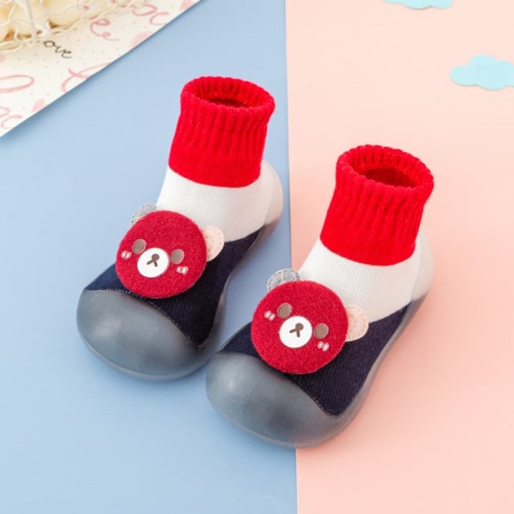 Botosi Superbaby, Model Ursulet, Cu Talpa Antiderapanta, Textil, Rosu/Alb/Multicolor/Bleumarin