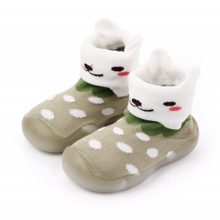 Botosi Superbaby, Cu Talpa De Silicon Antiderapanta, Model Kitty, Textil, Fete, Verde Masliniu, 26