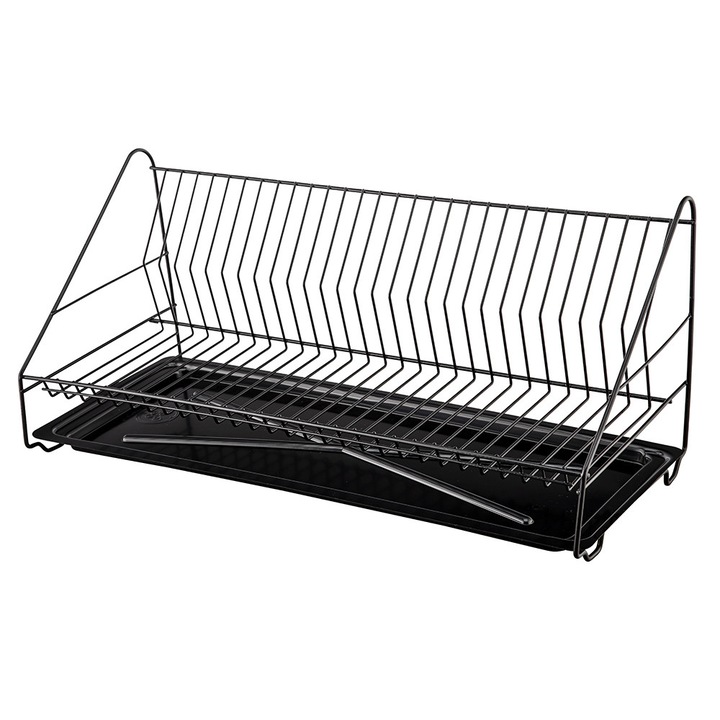 Scurgator vase MetPol 1 nivel 60cm, negru, cu tava, metal